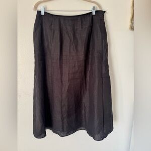 Vintage Talbots 100% Irish Linen Lined Skirt Size 16 Black Side Zip A-Line Midi